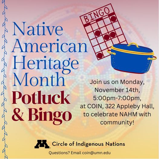 flyer for Native American Heritage Month Potluck & Bingo