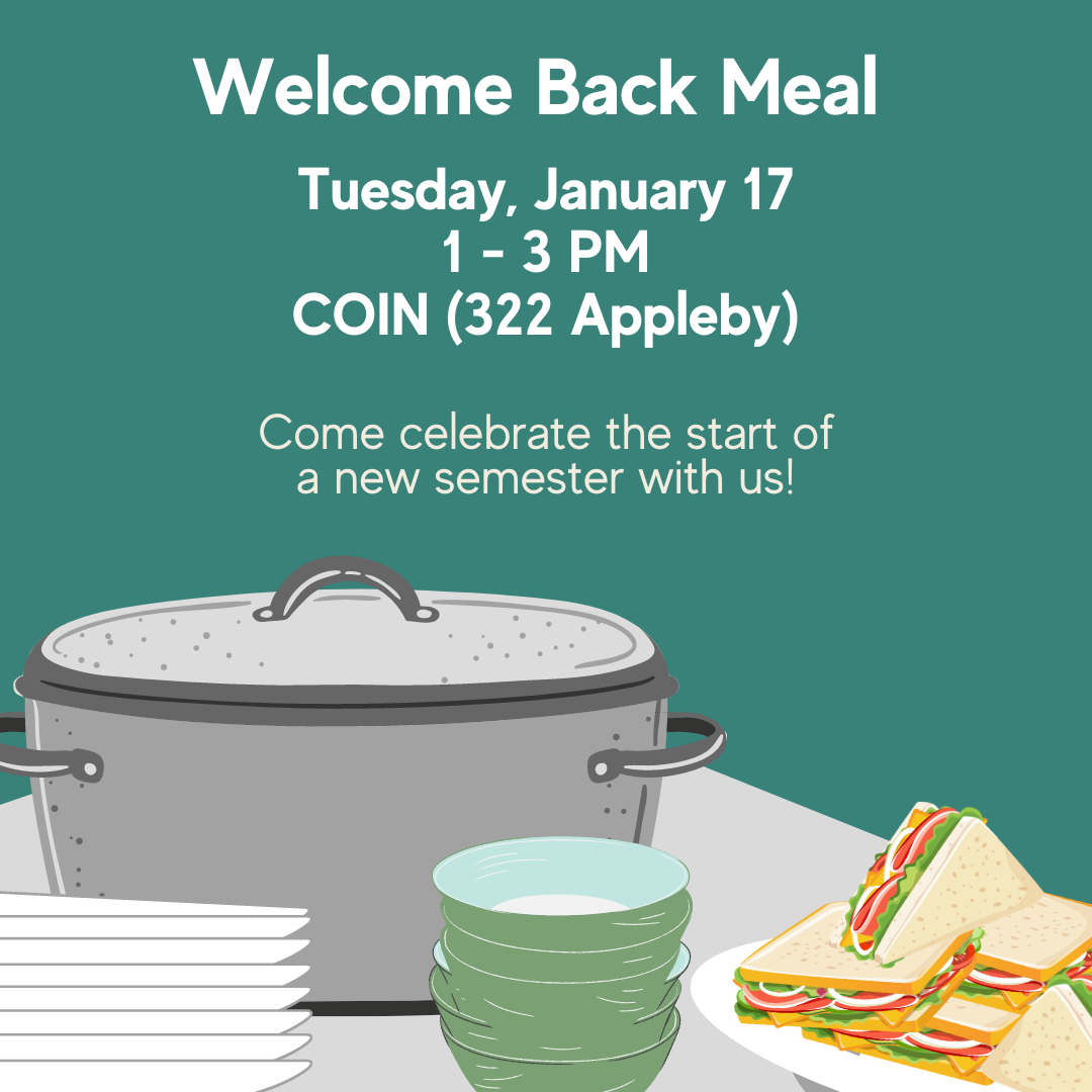 promotional flyer for a welcome back/back to school community meal at COIN